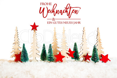 Christmas Tree, Snow, Red Star, Gutes Neues Means Happy New Year