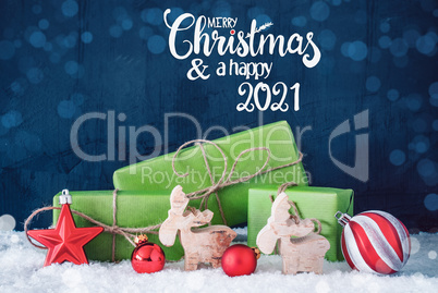 Merry Christmas And A Happy 2021, Green Gift, Ball Ornament, Bokeh Merry Christmas And A Happy 2021, Green Gift, Ball Ornament, Bokeh