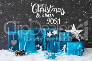 Turquois Gift, Snowflakes, Merry Christmas And A Happy 2021, Decoration
