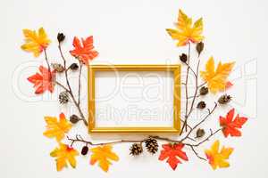 Colorful Autumn Leaf Decoration, Frame, Copy Space