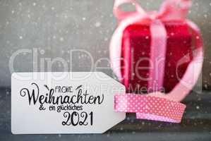 Pink Christmas Gift, Calligraphy Glueckliches 2021 Means Happy 2021, Snowflakes
