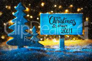 Christmas Tree, Lights, Snow, Merry Christmas And Happy 2021