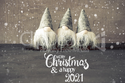 Santa Claus, Cement Background, Snowflakes, Merry Christmas And A Happy 2021