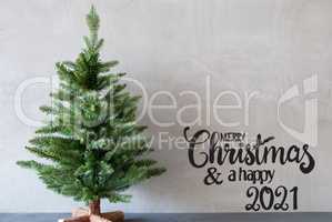 Christmas Tree, Merry Christmas And A Happy 2021, Gray Background