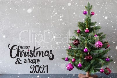 Christmas Tree, Purple Ball, Merry Christmas And A Happy 2021, Snowflakes