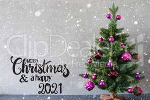 Christmas Tree, Purple Ball, Merry Christmas And A Happy 2021, Snowflakes
