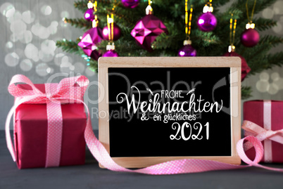 Christmas Tree, Pink Gift, Bokeh, Glueckliches 2021 Means Happy 2021, Ball
