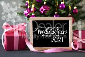 Christmas Tree, Pink Gift, Bokeh, Glueckliches 2021 Means Happy 2021, Ball