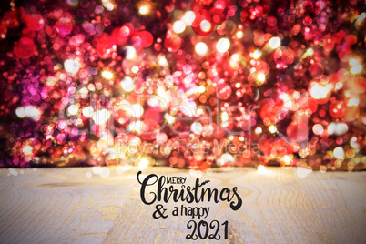 Christmas Background, Red Sparkling Lights, Merry Christmas And Happy 2021