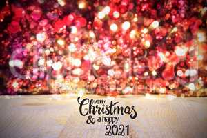 Christmas Background, Red Sparkling Lights, Merry Christmas And Happy 2021