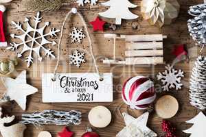 Wooden Christmas Decoration, Sign, Merry Christmas And A Happy 2021