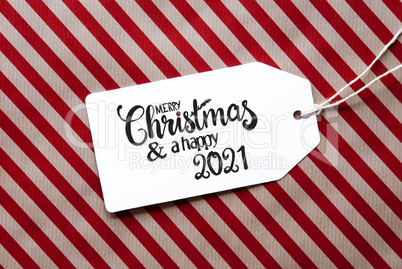 Red Wrapping Paper, Label, Merry Christmas And A Happy 2021