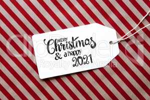 Red Wrapping Paper, Label, Merry Christmas And A Happy 2021