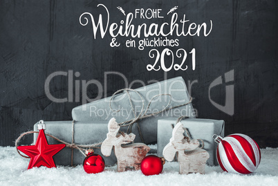 Snow, Gift, Red Decoration, Glueckliches 2021 Means Happy 2021