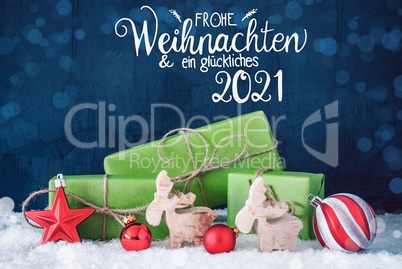 Glueckliches 2021 Means Happy 2021, Green Gift, Ball Ornament, Bokeh