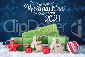 Glueckliches 2021 Means Happy 2021, Green Gift, Ball Ornament, Bokeh