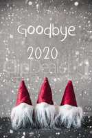 Three Red Gnomes, Cement, Snowflakes, Text Goodbye 2020