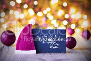 Sparkling Lights, Ball, Purple Santa Hat, Glueckliches 2021 Mean Happy 2021
