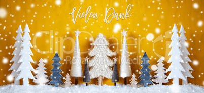 Banner, Christmas Trees, Yellow Background, Vielen Dank Means Thank You