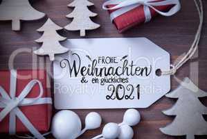 Gifts, Tree, Decoration, Label, Glueckliches 2021 Mean Happy 2021