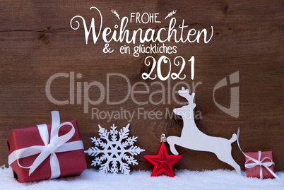 Gift, Deer, Snowflake, Snow, Ball, Glueckliches 2021 Means Happy 2021