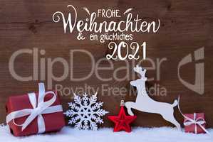Gift, Deer, Snowflake, Snow, Ball, Glueckliches 2021 Means Happy 2021