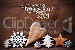 Wooden Christmas Decoration, Heart, Glueckliches 2021 Means Happy 2021