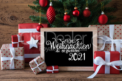 Christmas Tree, Gift, Text Glueckliches 2021 Means Happy 2021