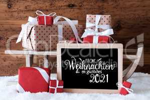 Sleigh, Christmas Gift, Snow, Glueckliches 2021 Means Happy 2021