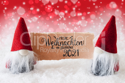 Santa Claus, Red Hat, Glueckliches 2021 Means Happy 2021, Red Background