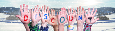 Children Hands Building Word Discount, Snowy Winter Background