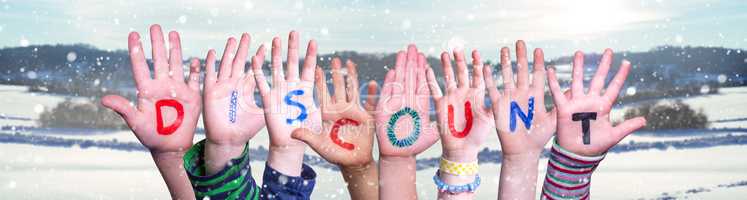 Children Hands Building Word Discount, Snowy Winter Background