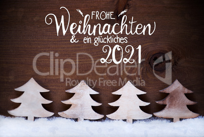 White Christmas Tree, Snow, Glueckliches 2021 Means Happy 2021