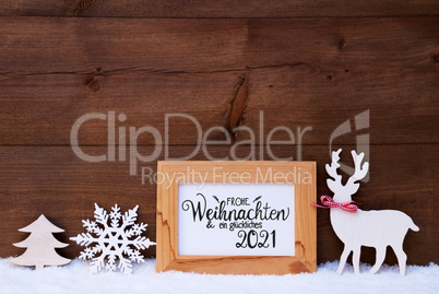 Deer, Snowflake, Snow, Tree, Glueckliches 2021 Means Happy 2021