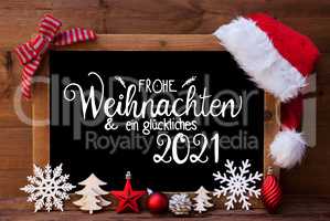 Chalkboard, Christmas Decoration, Red Ball, Glueckliches 2021 Means Happy 2021
