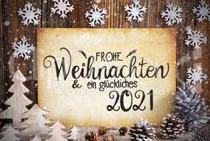 Old Paper, Christmas Decoration, Glueckliches 2021 Means Happy 2021, Snowflakes