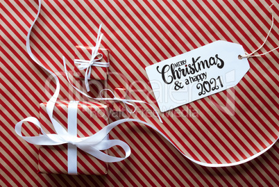 Three Gifts, Wrapping Paper, Label Merry Christmas And Happy 2021