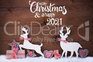 Gift, Deer, Heart, Snow, Merry Christmas And Happy 2021