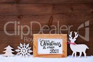 Deer, Snowflake, Snow, Tree, Merry Christmas And Happy 2021