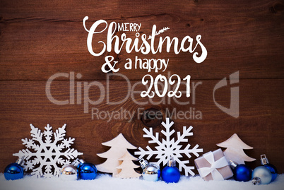 Christmas Tree, Blue Ball, Snow, Merry Christmas And Happy 2021