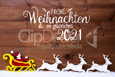 Ornament, Snow, Sleigh, Reindeers, Satna, Glueckliches 2021 Means Happy 2021