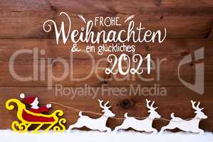 Ornament, Snow, Sleigh, Reindeers, Satna, Glueckliches 2021 Means Happy 2021