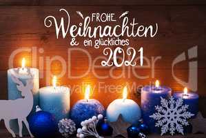Turquoise Candle, Christmas Decoration, Glueckliches 2021 Means Happy 2021