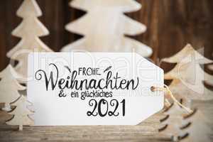 White Christmas Tree, Label, Glueckliches 2021 Means Happy 2021