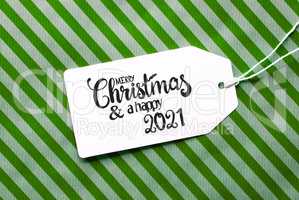 Green Wrapping Paper, Label, Merry Christmas And A Happy 2021