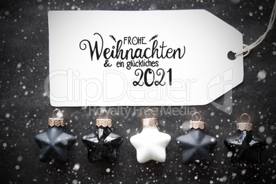 Black Christmas Ball, Label, Glueckliches 2021 Means Happy 2021, Snowflakes