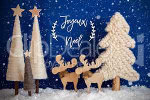 Christmas Tree, Moose, Snow, Joyeux Neol Means Merry Christmas, Snowflakes