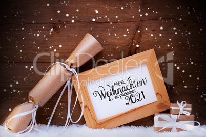 Frame, Gift, Snow, Snowflakes, Glueckliches 2021 Means Happy 2021