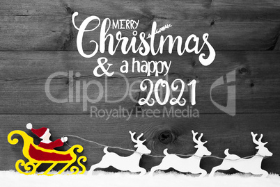Ornament, Snow, Sleigh, Reindeers, Red Satna, Merry Christmas And Happy 2021
