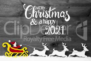 Ornament, Snow, Sleigh, Reindeers, Red Satna, Merry Christmas And Happy 2021